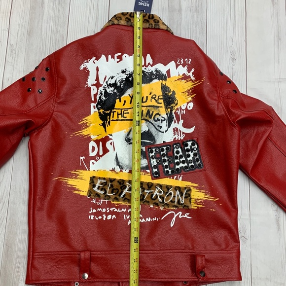 R3BEL MENS LEOPARD COLLAR BIKER  Bomber JACKET Large Retail 250$ Graphic Print - Picture 5 of 12